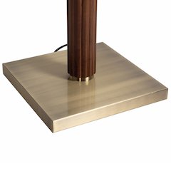 Tambo Torchiere Floor Lamp - Dark Walnut Wood Finish, Weathered Brass, Dimmer