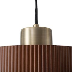 Tambo Pendant Light - Dark Walnut Wood Finish, Weathered Brass, 10" Diameter