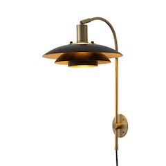Rancho Mirage Wall Sconce - Matte Black & Gold-Leaf Shade, Weathered Brass