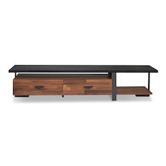 Walnut and Black 2-Drawer TV Stand with Shelf