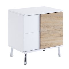 White High Gloss and Natural End Table with 2 Drawers