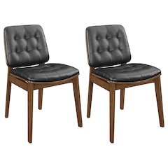 Black and Natural Walnut Tufted Back Dining Chairs (Set of 2)