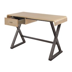 Gold Aluminum and Grey Writing Desk with X Shape Metal Base