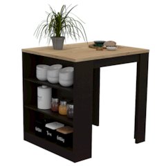 3-Drawer Kitchen Island Black Wengue and Pine