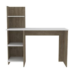 4-Shelf Writing Desk White and Pine