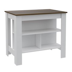 3-Shelf Kitchen Island White and Walnut