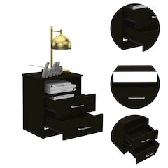2-Drawer 1-Shelf Rectangle Nightstand Black Wengue