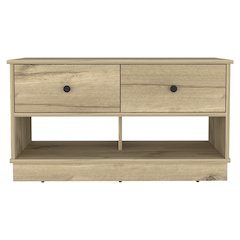 Rectangle 2-Shelf 2-Drawer Storage Bench Light Oak
