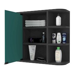 6-Shelf Medicine Cabinet with Mirorr Black Wengue