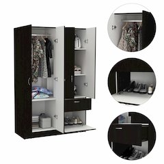 1-Drawer Rectangle Armoire Black Wengue and White