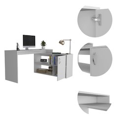 1-Drawer 2-Shelf L-Shaped Office Desk White