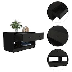 Rectangle 2-Shelf 2-Drawer Storage Bench Black Wengue