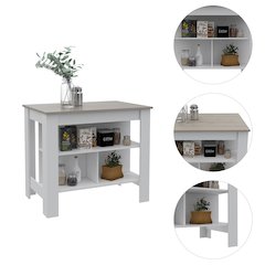 3-Shelf Kitchen Island White and Light Grey