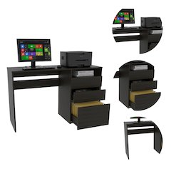 3-Drawer 1-Shelf Computer Desk Black Wengue