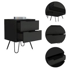 2-Drawer Rectangle Nightstand Black Wengue