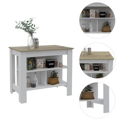 3-Shelf Kitchen Island White and Light Oak