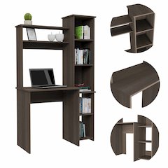 6-Shelf Writing Desk with Built-in Bookcase Smokey Oak