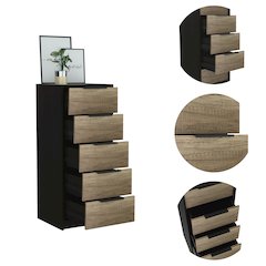 5-Drawer Rectangle Dresser Black Wengue and Light Oak