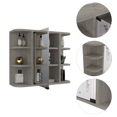 6-Shelf Medicine Cabinet with Mirorr Light Grey