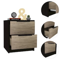 2-Drawer Nightstand Black Wengue and Pine
