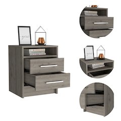 2-Drawer 1-Shelf Rectangle Nightstand Light Grey