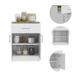 1-Drawer Rectangle Pantry Cabinet White and Light Oak