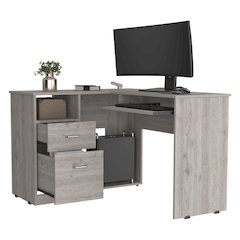 2-Drawer 1-Shelf L-Shaped Computer Desk Light Grey