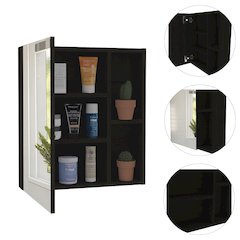1-Shelf Rectangle Medicine Cabinet with Mirror Black Wengue