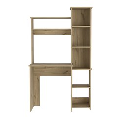 6-Shelf Writing Desk with Built-in Bookcase Light Oak