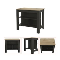 3-Shelf Kitchen Island Black Wengue and Light Oak