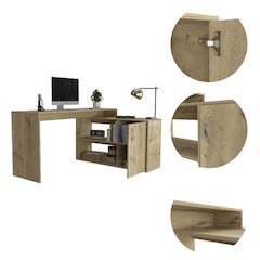 1-Drawer 2-Shelf L-Shaped Office Desk Light Oak