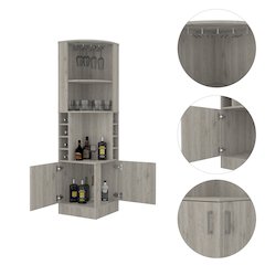 8-Bottle 2-Shelf Bar Cabinet Light Gray