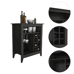 6-Bottle 1-Drawer 1-Shelf Bar Cabinet Black Wengue
