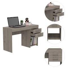 1-Shelf 2-Drawer Computer Desk Light Grey