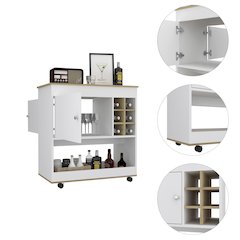 1-Shelf 6-Bottle Bar Cart Light Oak and White