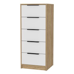 5-Drawer Rectangle Dresser White and Light Oak
