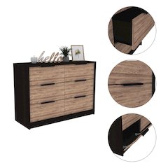 6-Drawer Rectangle Dresser Black Wengue and Pine