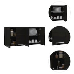 Rectangle Four Swing Doors Wall Cabinet Black Wengue