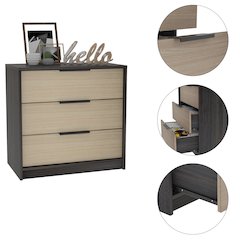 3-Drawer Rectangle Dresser Black Wengue and Light Oak