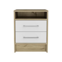 2-Drawer 1-Shelf Rectangle Nightstand White and Light Oak