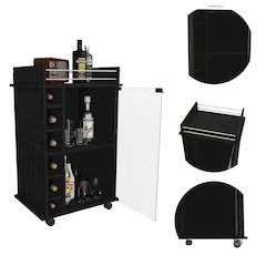6-Bottle 3-Shelf Bar Cart Black Wengue