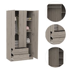 2-Drawer 3-Door Armoire Light Gray