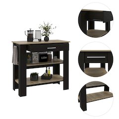 1-Drawer 2-Shelf Kitchen Island Black Wengue and Light Oak