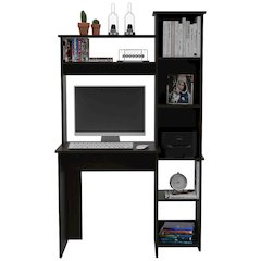 6-Shelf Writing Desk with Built-in Bookcase Black Wengue