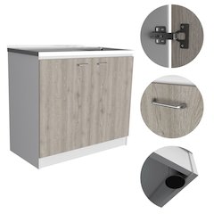 Rectangle 2-Door Utility Sink and Cabinet White and Light Gray