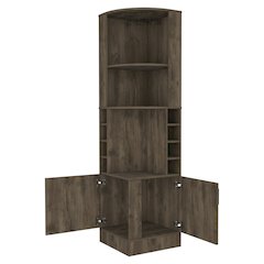 8-Bottle 2-Shelf Bar Cabinet Dark Brown