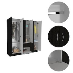 1-Drawer Rectangle 6-Door Armoire Black Wengue and White