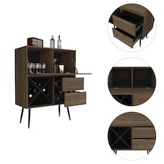 4-Bottle 2-Drawer Bar Cabinet Mahogany and Black Wengue