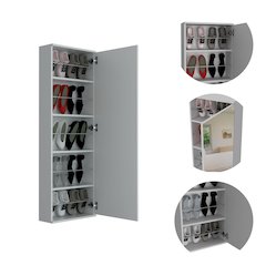 5-Shelf Wall Mounted Shoe Cabinet with Mirror Door Light Grey