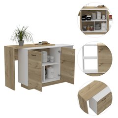 2-Shelf 1-Drawer 3-Division Kitchen Island White